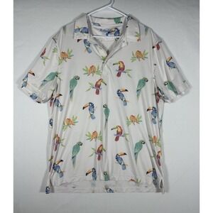 Chubbies Polo Shirt Mens Large White Toucan Parrot Lovebirds Print Short Sleeve